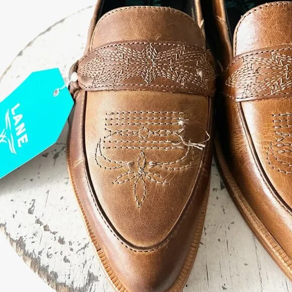 Lane Boots Womens Western Flats MARTINGALE Brown Cowgirl Loafer Slip On 8.5 - Picture 3 of 12